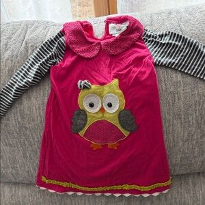 Charming Fuchsia Owl Dress with Striped Sleeves